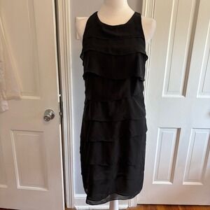 Kenar Womens Sz 8 Black Silk Dress Ruffle Tiered Sleeveless Zip Back